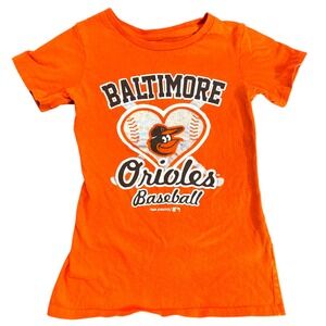 Baltimore Orioles Kids T-Shirt Orange Glitter Heart MLB Team Athletics 4/5